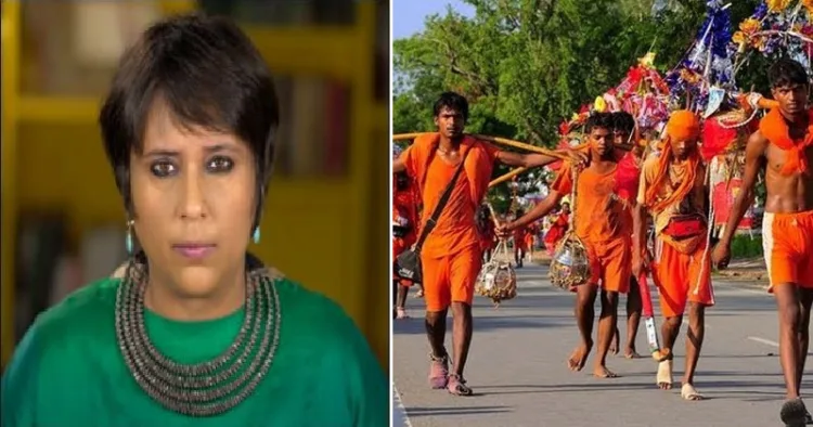 ജേണലിസ്റ്റ് ബര്‍ഖാ ദത്ത് (ഇടത്ത്) ശിവഭക്തരായ കന്‍വാരിയകള്‍ (വലത്ത്)