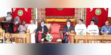 കോട്ടയം പഴയ സെമിനാരിയില്‍ എംഡി സ്‌കൂള്‍ സ്ഥാപക സ്മൃതിസംഗമം ഉദ്ഘാടനം ചെയ്ത് ഓര്‍ത്തഡോക്‌സ് സഭാധ്യക്ഷന്‍ ബസേലിയോസ് മാര്‍ത്തോമ്മാ മാത്യൂസ് തൃതീയന്‍ കാതോലിക്കാ ബാവാ സംസാരിക്കുന്നു
