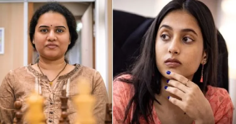 കൊനേരു ഹംപി (ഇടത്ത്) ദിവ്യ ദേശ്മുഖ് (വലത്ത്)