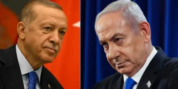 തുര്‍ക്കി പ്രസി‍ഡന്‍റ് എര്‍ദോഗാന്‍ (ഇടത്ത്) ഇസ്രയേല്‍ പ്രധാനമന്ത്രി ബെഞ്ചമിന്‍ നെതന്യാഹു (വലത്ത്)
