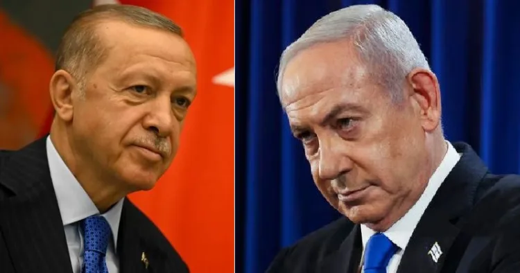 തുര്‍ക്കി പ്രസി‍ഡന്‍റ് എര്‍ദോഗാന്‍ (ഇടത്ത്) ഇസ്രയേല്‍ പ്രധാനമന്ത്രി ബെഞ്ചമിന്‍ നെതന്യാഹു (വലത്ത്)