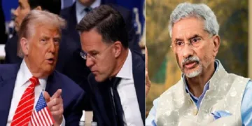 ട്രംപും നേറ്റോ മേധാവി മാര്‍ക് റുട്ടെയും (ഇടത്ത്) വിദേശകാര്യമന്ത്രി ജയശങ്കര്‍ (വലത്ത്)