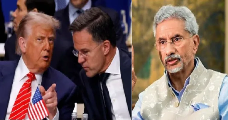 ട്രംപും നേറ്റോ മേധാവി മാര്‍ക് റുട്ടെയും (ഇടത്ത്) വിദേശകാര്യമന്ത്രി ജയശങ്കര്‍ (വലത്ത്)