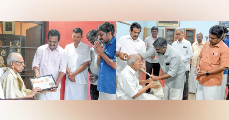 ഗുരുപൂര്‍ണിമയോടനുബന്ധിച്ച് വിദ്യാഭ്യാസ വികാസകേന്ദ്രം കൊച്ചിയില്‍ സംഘടിപ്പിച്ച ഗുരുവന്ദനം പരിപാടിയില്‍ പ്രൊഫ. എം.കെ. സാനുവിനെ സംസ്ഥാന അധ്യക്ഷന്‍ ഡോ. എന്‍. സി. ഇന്ദുചൂഢനും ബാലഗോകുലം മാര്‍ഗദര്‍ശി എം.എ. കൃഷ്ണനെ ശിക്ഷാ സംസ്‌കൃതി ഉത്ഥാന്‍ ന്യാസ് ദേശീയ സംയോജകന്‍ എ. വിനോദും ആദരിച്ചപ്പോള്‍. സി.ജി. രാജഗോപാല്‍, മനോജ് മോഹന്‍, കെ.ജി. ശ്രീകുമാര്‍, ജന്മഭൂമി എഡിറ്റര്‍
കെ.എന്‍.ആര്‍. നമ്പൂതിരി, സംസ്ഥാന സംയോജക് ബി.കെ. പ്രിയേഷ്‌കുമാര്‍ തുടങ്ങിയവര്‍ സമീപം