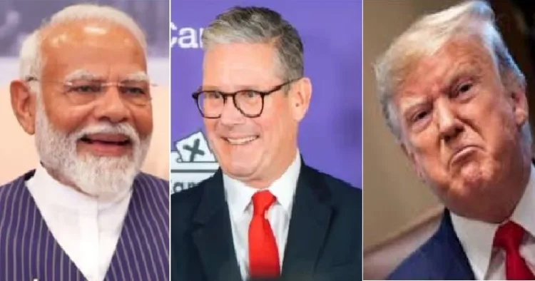 ബ്രിട്ടീഷ് പ്രധാനമന്ത്രി കെയ്ര്‍ സ്റ്റാമര്‍ (നടുവില്‍) ട്രംപ് (വലത്ത്)