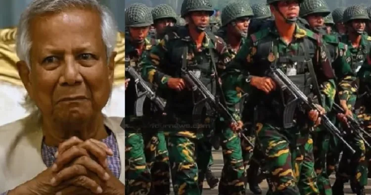 ബംഗ്ലാദേശ് അതിര്‍ത്തി സേനയായ ബിജിബി (വലത്ത്) മുഹമ്മദ് യൂനസ് (ഇടത്ത്)