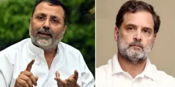 നിഷികാന്ത് ദുബെ (ഇടത്ത്)