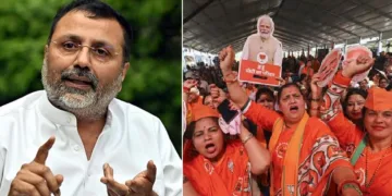 നിഷികാന്ത് ദുബെ (ഇടത്ത്)