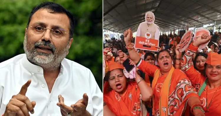 നിഷികാന്ത് ദുബെ (ഇടത്ത്)