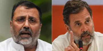 ബിജെപി എംപി നിഷികാന്ത് ദുബെ (ഇടത്ത്)