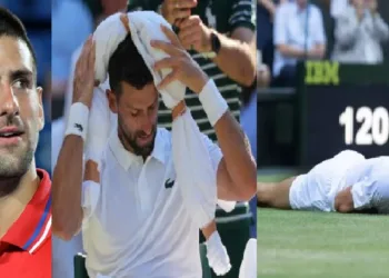 നോവാക് ജൊകോവിച്ച് നല്ല നാളുകളില്‍ (ഇടത്ത്) വിംബിള്‍ഡണ്‍ സെമിഫൈനല്‍ മത്സരത്തിനിടയില്‍ ജൊകോവിച്ചിന്‍റെ തലയില്‍ ഐസ് പൊത്തുന്നു (നടുവില്‍) വിംബിള്‍ഡണ്‍ ക്വാര്‍ട്ടര്‍ഫൈനല്‍ മത്സരത്തില്‍ കോര്‍ട്ടില്‍ വീണ ജൊകോവിച്ച് (വലത്ത്)