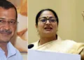 ദല്‍ഹി മുഖ്യമന്ത്രി രേഖാ ഗുപ്ത (വലത്ത്) അരവിന്ദ് കെജ്രിവാള്‍ (ഇടത്ത്)