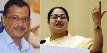ദല്‍ഹി മുഖ്യമന്ത്രി രേഖാ ഗുപ്ത (വലത്ത്) അരവിന്ദ് കെജ്രിവാള്‍ (ഇടത്ത്)
