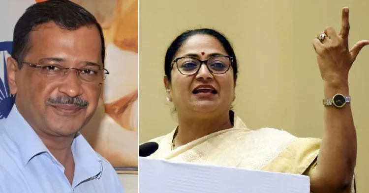 ദല്‍ഹി മുഖ്യമന്ത്രി രേഖാ ഗുപ്ത (വലത്ത്) അരവിന്ദ് കെജ്രിവാള്‍ (ഇടത്ത്)