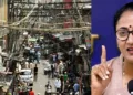 ദല്‍ഹി മുഖ്യമന്ത്രി രേഖാ ഗുപ്ത (വലത്ത്) തലയ്ക്കുമുകളില്‍ നൂറായിരം വയറുകള്‍ തൂങ്ങുന്ന ദല്‍ഹി റോഡ് (ഇടത്ത്)