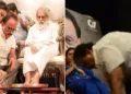 ഗുരുവിന് പാദപൂജ ചെയ്യുന്ന എസ്.പി; യേശുദാസിന്‍റെ പാദം കഴുകുന്ന എസ്.പി. ബാലസുബ്രഹ്മണ്യം (ഇടത്ത്) യേശുദാസിന്‍റെ പാദങ്ങളില്‍ നമസ്കരിക്കുന്ന എസ് പി (വലത്ത്)