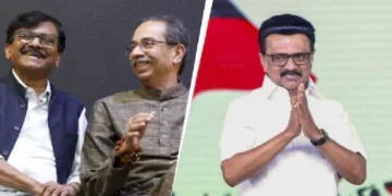 ഉദ്ധവ് താക്കറെയും സഞ്ജയ് റാവത്തും (ഇടത്ത്) സ്റ്റാലിന്‍ (വലത്ത്)