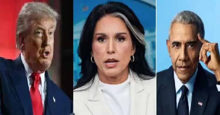 ട്രംപ് (ഇടത്ത്) തുള്‍സി ഗബ്ബാര്‍ഡ് (നടുവില്‍) ബരാക് ഹുസൈന്‍ ഒബാമ (വലത്ത്)