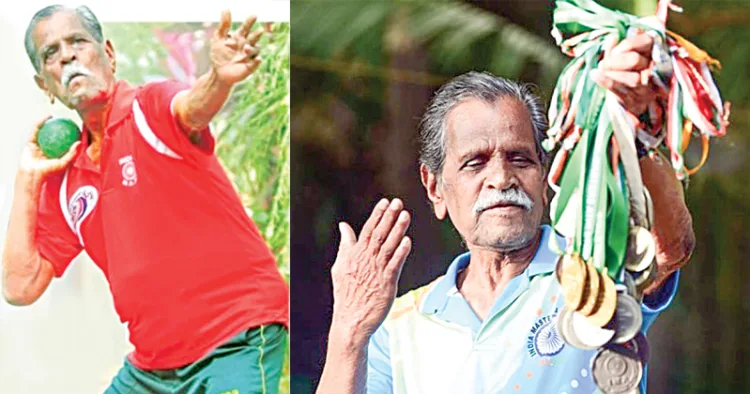 1. അശോകന് ഷോട്പുട് പരിശീലനത്തിനിടെ, 2. തനിക്ക് ലഭിച്ച മെഡലുകളുമായി അശോകന് കുന്നുങ്ങല്