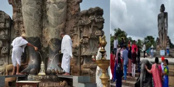 ധര്‍മ്മസ്ഥലയില്‍ ഒറ്റക്കല്ലില്‍ തീര്‍ത്ത ബാഹുബലി പ്രതിമ. ദിവസേന 50000 പേര്‍ക്ക് വരെ അന്നദാനം നല്‍കുന്നതാണ് ഈ ക്ഷേത്രം