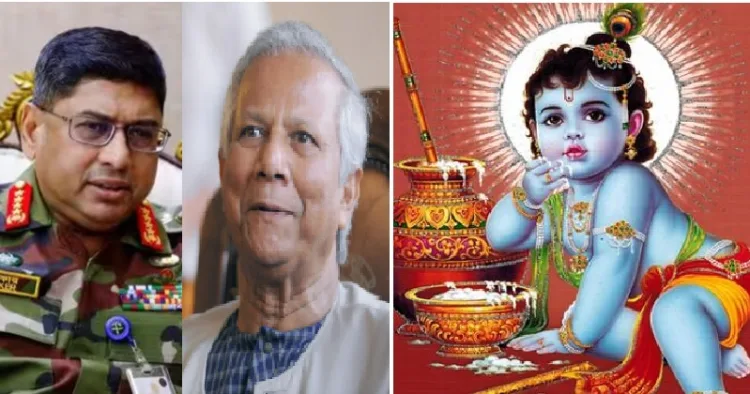 ബംഗ്ലാദേശിലെ സൈനിക മേധാവി വഖാര്‍ ഉസ് സമന്‍(ഇടത്ത്) മുഹമ്മദ് യൂനസ് (നടുവില്‍)