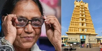 ഭാനു മുഷ്താഖ് (ഇടത്ത്) ചാമുണ്ഡീക്ഷേത്രം (വലത്ത്)