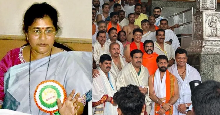 പ്രത്യേക അന്വേഷണസംഘത്തിന്‍റെ ധര്‍മ്മസ്ഥലയെക്കുറിച്ചുള്ള അന്വേഷണറിപ്പോര്‍ട്ട് പുറത്തുവിടാന്‍ ആവശ്യപ്പെട്ട് ബിജെപി വനിതാ എംഎല്‍എ ശശികല ജോല്ലെ (ഇടത്ത്) കര്‍ണ്ണാടക ബിജെപി പ്രസിഡന്‍റ് വിജയേന്ദ്രയുടെ നേതൃത്വത്തില്‍ ബിജെപി എംഎല്‍എമാര്‍ ധര്‍മ്മസ്ഥല സന്ദര്‍ശിക്കുന്നു (വലത്ത്)