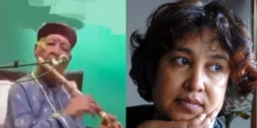 പുല്ലാങ്കുഴല്‍ വാദകന്‍ ഹരിപ്രസാദ് ചൗരാസ്യ (ഇടത്ത്) ബംഗ്ലദേശ് എഴുത്തുകാരി തസ്ലിമ നസ്റീന്‍ (വലത്ത്)