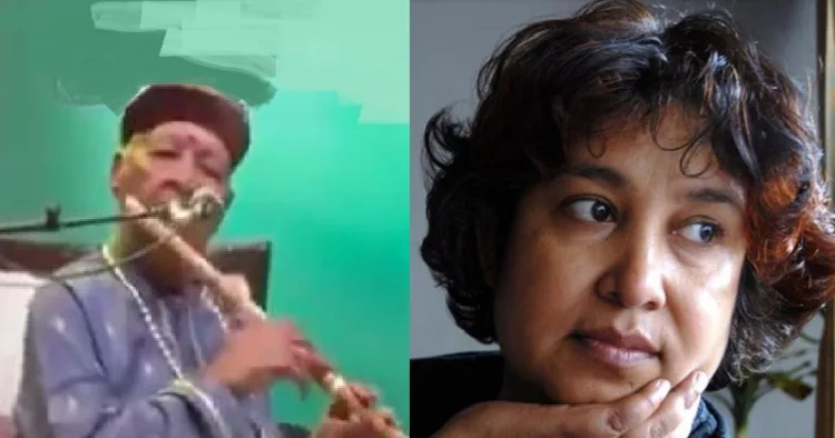 പുല്ലാങ്കുഴല്‍ വാദകന്‍ ഹരിപ്രസാദ് ചൗരാസ്യ (ഇടത്ത്) ബംഗ്ലദേശ് എഴുത്തുകാരി തസ്ലിമ നസ്റീന്‍ (വലത്ത്)