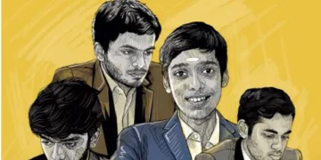 ഇടത്ത് നിന്നും വലത്തോട്ട് - ഗുകേഷ്, നിഹാല്‍ സരിന്‍, പ്രജ്ഞാനന്ദ, അര്‍ജുന്‍ എരിഗെയ്സി എന്നിവര്‍