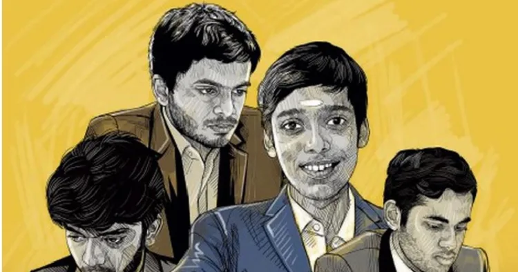 ഇടത്ത് നിന്നും വലത്തോട്ട് - ഗുകേഷ്, നിഹാല്‍ സരിന്‍, പ്രജ്ഞാനന്ദ, അര്‍ജുന്‍ എരിഗെയ്സി എന്നിവര്‍