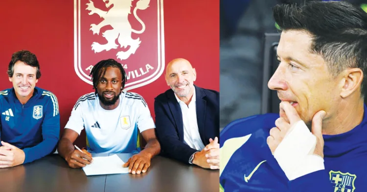 (1) ഇവാന് ഗ്വെസ്സാന്ഡ് ആസ്റ്റണ് വില്ലാ ആസ്ഥാനത്ത് കരാര് ഒപ്പുവയ്ക്കാനെത്തിയപ്പോള് (2) റോബര്ട്ട് ലെവന്ഡോവ്സ്കി ഇടത് കൈക്കുഴയ്ക്ക് പരിക്കേറ്റ നിലയില്