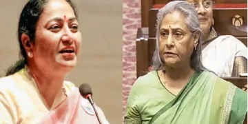 ദല്‍ഹി മുഖ്യമന്ത്രി രേഖാ ഗുപ്ത (ഇടത്ത്) നടിയും സമാജ് വാദി പാര്‍ട്ടി എംപി ജയാ ബച്ചന്‍ (വലത്ത്)