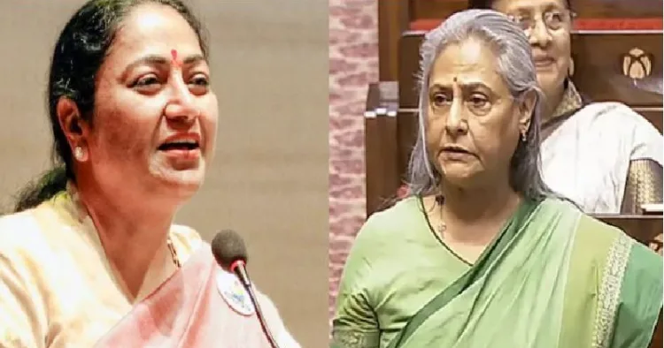 ദല്‍ഹി മുഖ്യമന്ത്രി രേഖാ ഗുപ്ത (ഇടത്ത്) നടിയും സമാജ് വാദി പാര്‍ട്ടി എംപി ജയാ ബച്ചന്‍ (വലത്ത്)