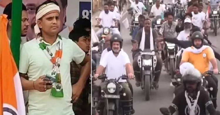 മോദിയെ അധിക്ഷേപിച്ചതിന് ബീഹാര്‍ പൊലീസ് അറസ്റ്റ് ചെയ്ത 20 കാരനായ മൊഹമ്മദ് റിസ് വി എന്ന റാസ (ഇടത്ത്) രാഹുല്‍ ഗാന്ധിയും തേജസ്വി യാദവും വോട്ട് അധികാര്‍ യാത്രയില്‍ (വലത്ത്)