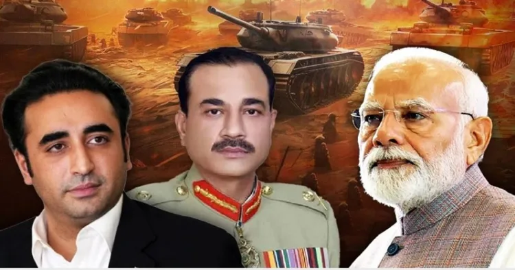 ബിലാവല്‍ ഭൂട്ടോ (ഇടത്ത്) അസിം മുനീര്‍ (നടുവില്‍) മോദി (വലത്ത്)