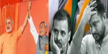 മോദിയും നിതീഷ് കുമാറും (ഇടത്ത്) രാഹുലും തേജസ്വി യാദവും (വലത്ത്)