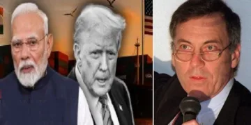 മോദി (ഇടത്ത്) ട്രംപ് (നടുവില്‍) യുഎസിലെ സാമ്പത്തിക വിദഗ്ധന്‍ സ്റ്റീവ് ഹാങ്ക് (വലത്ത്)