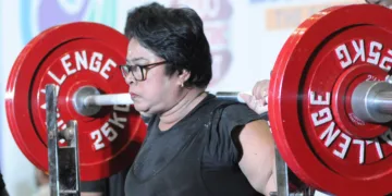 കോഴിക്കോട് ഇന്‍ഡോര്‍ സ്റ്റേഡിയത്തില്‍ നടക്കുന്ന നാഷണല്‍ മാസ്റ്റേഴ്‌സ് ക്ലാസിക് ആന്റ് എക്യൂപ്ഡ് പവര്‍ ലിഫ്റ്റിങ്ങ് ചാമ്പ്യന്‍ഷിപ്പില്‍ സ്ത്രീകളുടെ 84 കിലോഗ്രം എം3 വിഭാഗത്തില്‍ കേരളത്തിന്റെ മേരി ബീന ദേശീയ റെക്കോര്‍ഡ് നേടുന്നു