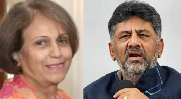 മൈസൂര്‍ രാജകുടുംബത്തിലെ മുതിര്‍ന്ന അംഗം പ്രമോദദേവി വാഡിയാര്‍ (ഇടത്ത്) കര്‍ണ്ണാടക കോണ്‍ഗ്രസ് ഉപമുഖ്യമന്ത്രി ഡി.കെ. ശിവകുമാര്‍ (വലത്ത്)