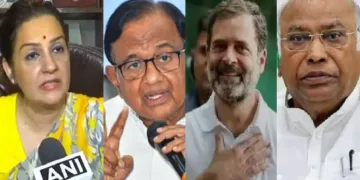 പ്രിയങ്ക ചതുര്‍വേദി, പി.ചിദംബരം, രാഹുല്‍ ഗാന്ധി, മല്ലികാര്‍ജുന്‍ ഖാര്‍ഗെ (ഇടത്ത് നിന്നും വലത്തോട്ട്)