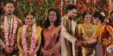 പി.ടി. ഉഷയുടെ മകന്‍ ഡോ. വിഘ്നേഷ് ഉജ്ജ്വല്‍ വിവാഹിതനാവുന്നു (ഇടത്ത്) പ്രമുഖ കായികതാരവും പിടി ഉഷയുടെ പ്രിയസുഹൃത്തുമായ മേരി കോം കേരളീയ വേഷത്തിലെത്തി ആശംസിക്കുന്നു (വലത്ത്)