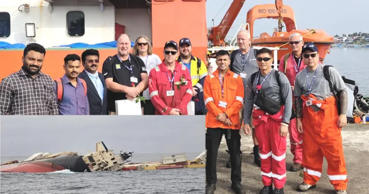 സാല്‍വേജ് ടീമിലെ അംഗങ്ങള്‍ കൊല്ലം പോര്‍ട്ടില്‍ നിന്ന് പുറംകടലിലേക്ക് പുറപ്പെടും മുമ്പ് (ലൈബീരിയന്‍ ചരക്കുകപ്പല്‍ എം.എസ്.സി എല്‍സ 3 പുറംകടലില്‍ മുങ്ങിപ്പോകുന്നതിന്റെ ദൃശ്യം )