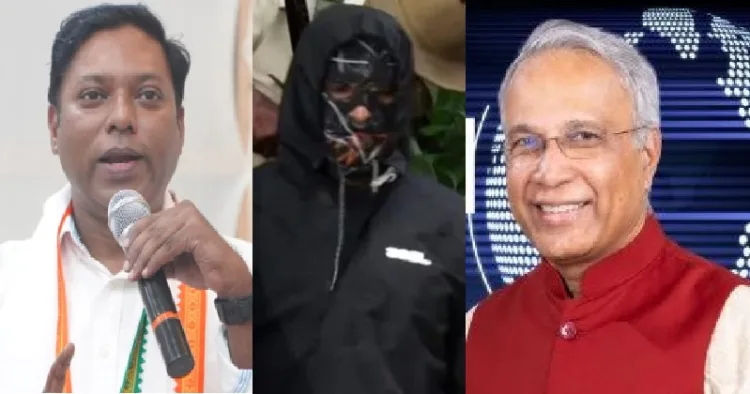 ഹിന്ദു വാദിയായ ശ്രീ അയ്യര്‍ (വലത്ത്) ശശികാന്ത് സെന്തില്‍ (ഇടത്ത്) ധര്‍മ്മസ്ഥലയിലെ ശുചീകരണത്തൊഴിലാളിയായ മുഖംമൂടി മനുഷ്യന്‍ (നടുവില്‍)