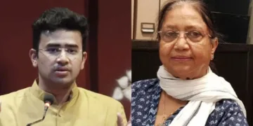 തേജസ്വി സൂര്യ (ഇടത്ത്) ഭാനു മുഷ്താഖ് (വലത്ത്)