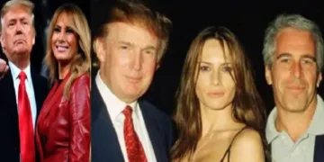 ട്രംപും ഭാര്യ മെലനിയ ട്രംപും (ഇടത്തേയറ്റം) 2000ലെ ട്രംപും ഭാര്യ മെലനിയ ട്രംപും പെണ്‍കുട്ടികളെ ലൈംഗികചൂഷണത്തിന് വിധേയമാക്കുന്ന എപ് സ്റ്റീന്‍ എന്ന വിവാദനായകനൊപ്പം (വലത്ത്)