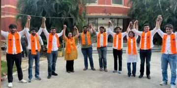 ദല്‍ഹി സര്‍വകലാശാല യൂണിയന്‍ തെരഞ്ഞെടുപ്പില്‍ മത്സരിക്കുന്ന എബിവിപി സ്ഥാനാര്‍ത്ഥികള്‍