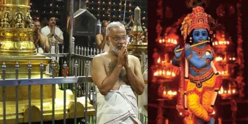 സ്വര്‍ണ കൊടിമരത്തിന് അരികില്‍നിന്ന് ക്ഷേത്രം ഊരാളന്‍
മല്ലിശ്ശേരി പരമേശ്വരന്‍ നമ്പൂതിരിപ്പാട് ശ്രീഗുരുവായൂരപ്പനെ വണങ്ങുന്നു