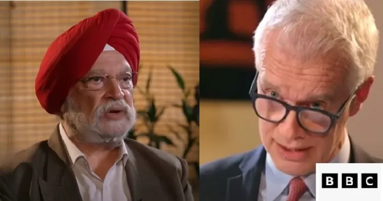 കേന്ദ്രഊര്‍ജ്ജ മന്ത്രി ഹര്‍ദ്ദീപ് സിങ്ങ് പുരി (ഇടത്ത്) ബിബിസി ലേഖകന്‍ (വലത്ത്)