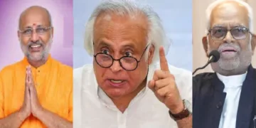 കോണ്‍ഗ്രസ് നേതാവ് ജയറാം രമേശ് (നടുവില്‍) ഉപരാഷ്ട്രപതിയായി വിജയിച്ച എന്‍ഡിഎ സ്ഥാനാര്‍ത്ഥി സി.പി. രാധാകൃഷ്ണന്‍ (ഇടത്ത്) സുദര്‍ശന്‍ റെഡ്ഡി (വലത്ത്)